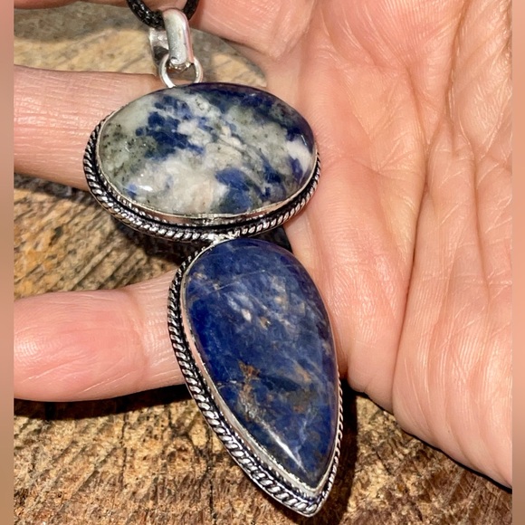 Blue & White Navy Sodalite Pendant 3” - Picture 8 of 13